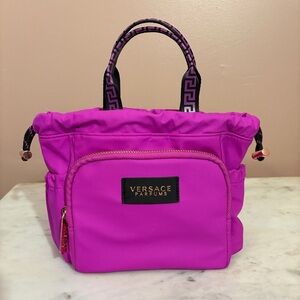 Versace Parfums Mini Bag Drawstring Tote Pink Nylon Cosmetic Purse Handbag